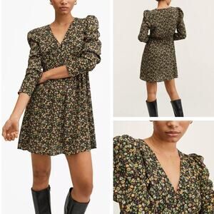 NWT MANGO Women's Floral Printed Dress with Balloon Sleeves Size 8